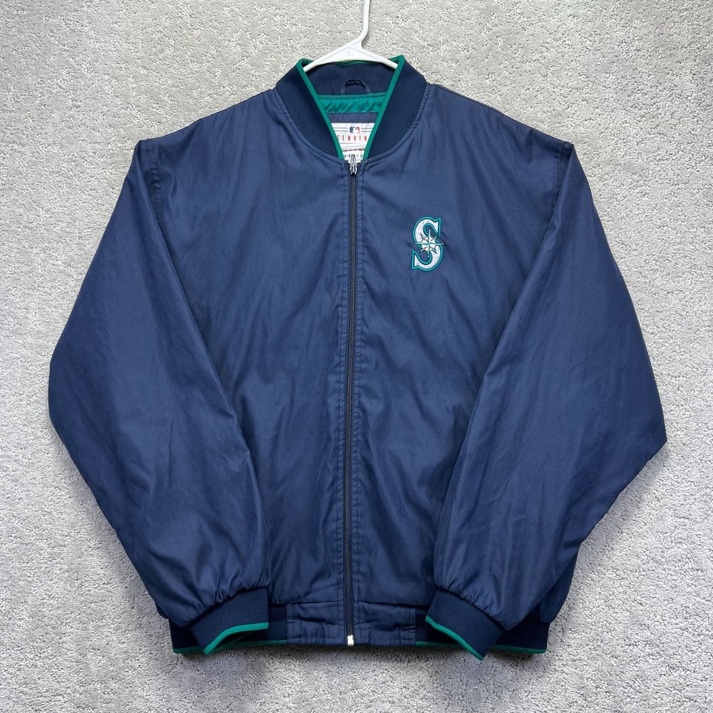 VINTAGE G-III Carl Banks Bomber Jacket Mens Large Navy Blue Seattle Mariners MLB